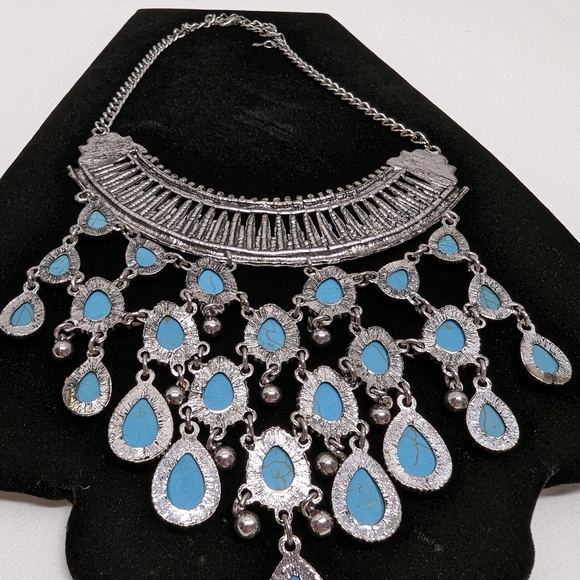 Silver & Turquoise Layered Collar Necklace Vintage - Picture 5 of 6